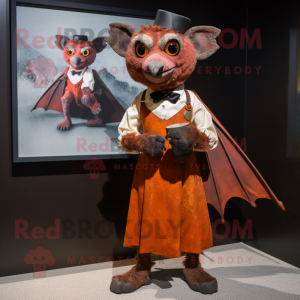 Rust Bat mascot costume character dressed with a A-Line Dress and Cufflinks