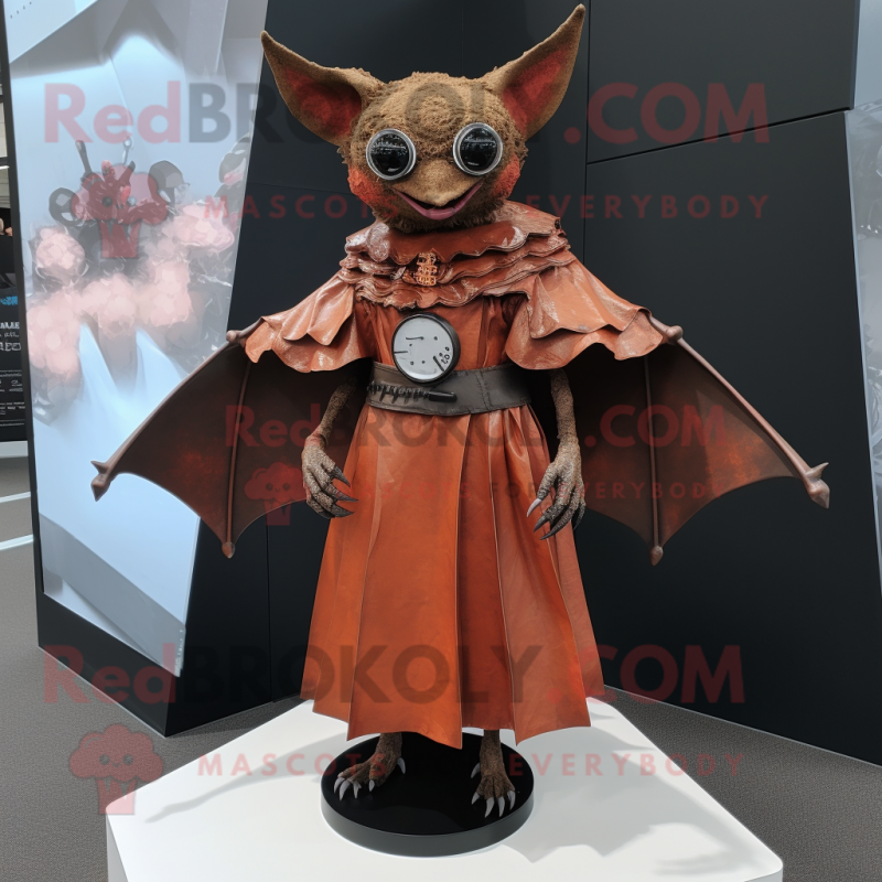 Rust Bat mascot costume character dressed with a A-Line Dress and Cufflinks