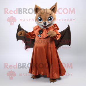 Rust Bat mascot costume character dressed with a A-Line Dress and Cufflinks