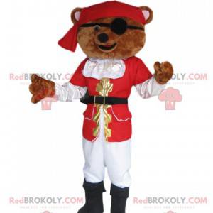 Mascotte d'ours brun marron avec une tenue de pirate -