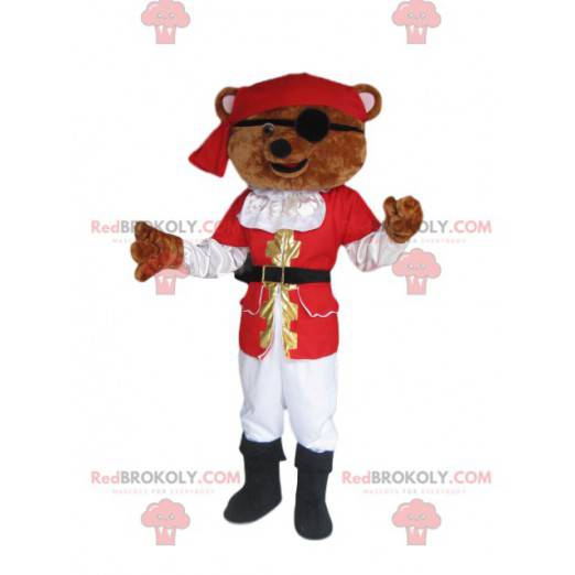 Mascotte orso bruno marrone con un vestito da pirata -