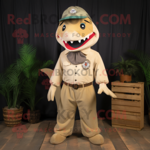 Beige Shark mascot costume character dressed with a Corduroy Pants and Necklaces