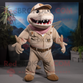 Beige Shark mascot costume character dressed with a Corduroy Pants and Necklaces