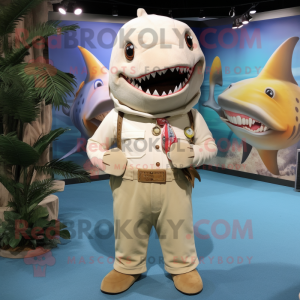 Beige Shark mascot costume character dressed with a Corduroy Pants and Necklaces