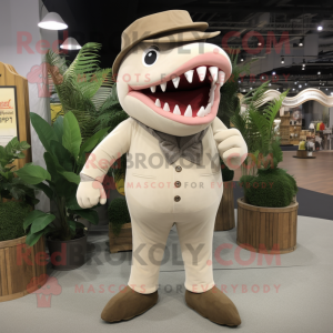 Beige Shark mascot costume character dressed with a Corduroy Pants and Necklaces