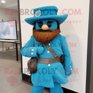 Turquoise Civil War Soldier mascot costume character dressed with a Cover-up and Backpacks