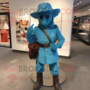 Turquoise Civil War Soldier mascot costume character dressed with a Cover-up and Backpacks