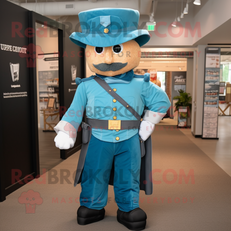 Turquoise Civil War Soldier mascot costume character dressed with a Cover-up and Backpacks