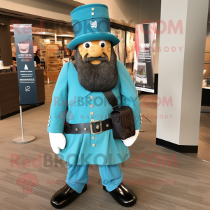 Turquoise Civil War Soldier mascot costume character dressed with a Cover-up and Backpacks