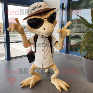 Beige Dimorphodon mascot costume character dressed with a Jeggings and Sunglasses