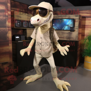 Beige Dimorphodon mascot costume character dressed with a Jeggings and Sunglasses