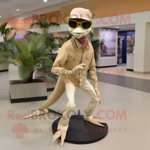 Beige Dimorphodon mascot costume character dressed with a Jeggings and Sunglasses