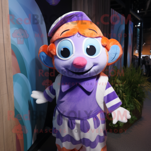 Lavender Clown Fish mascot costume character dressed with a Button-Up Shirt and Headbands
