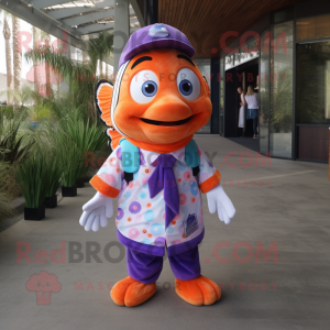 Lavender Clown Fish mascot costume character dressed with a Button-Up Shirt and Headbands