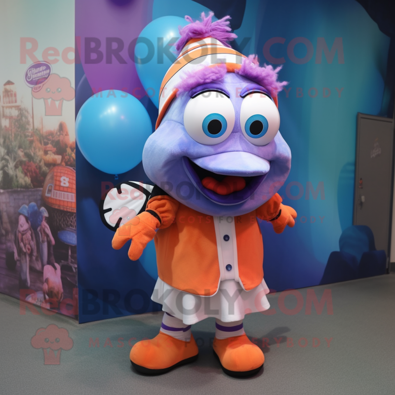 Lavender Clown Fish mascot costume character dressed with a Button-Up Shirt and Headbands