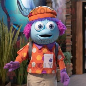 Lavender Clown Fish mascot costume character dressed with a Button-Up Shirt and Headbands