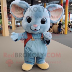 Sky Blue Chinchilla mascot costume character dressed with a Corduroy Pants and Foot pads