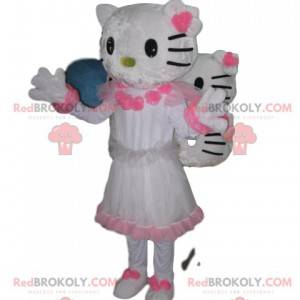 Hello Kitty maskot, med en vacker vit och rosa klänning -