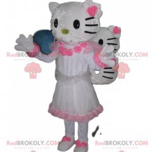 Mascota de Hello Kitty, con un bonito vestido blanco y rosa -