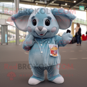 Sky Blue Chinchilla mascot costume character dressed with a Corduroy Pants and Foot pads
