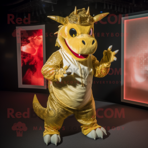 Gold Dragon mascot costume character dressed with a Romper and Beanies