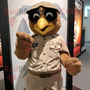 Tan Hawk mascot costume character dressed with a Poplin Shirt and Gloves