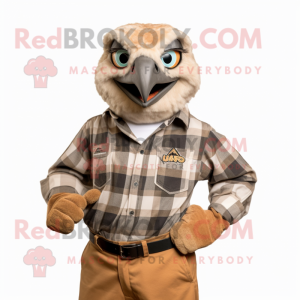 Tan Hawk mascot costume character dressed with a Poplin Shirt and Gloves