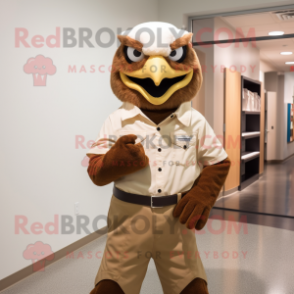 Tan Hawk mascot costume character dressed with a Poplin Shirt and Gloves