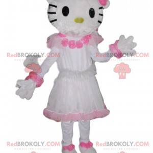 Mascota de Hello Kitty, con un bonito vestido blanco y rosa -