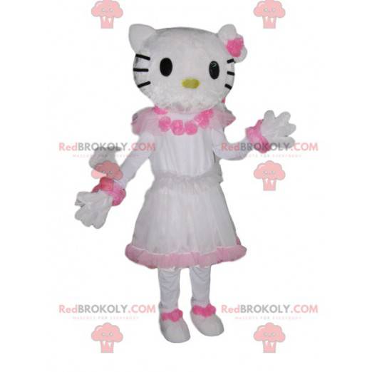 Mascota de Hello Kitty, con un bonito vestido blanco y rosa -