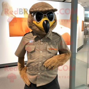 Tan Hawk mascot costume character dressed with a Poplin Shirt and Gloves