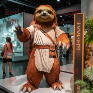 Rust Giant Sloth mascot costume character dressed with a Empire Waist Dress and Watches