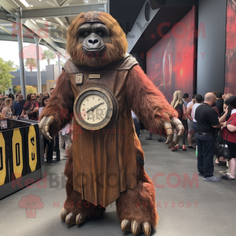 Rust Giant Sloth mascot costume character dressed with a Empire Waist Dress and Watches