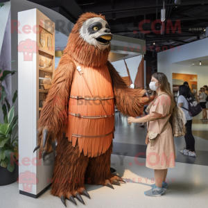 Rust Giant Sloth mascot costume character dressed with a Empire Waist Dress and Watches