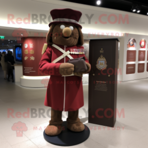 Brown British Royal Guard mascot costume character dressed with a Maxi Dress and Wallets