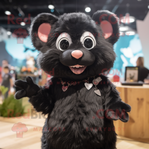 Black Dormouse mascot costume character dressed with a Mini Skirt and Necklaces