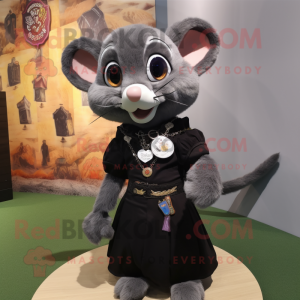 Black Dormouse mascot costume character dressed with a Mini Skirt and Necklaces