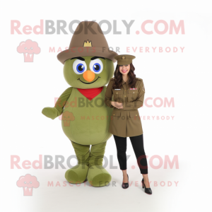 Olive American Soldier mascot costume character dressed with a Mini Skirt and Hats