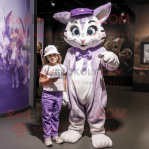 Lavender Bobcat mascot costume character dressed with a Mini Dress and Berets