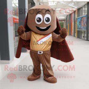 Brown Superhero mascot costume character dressed with a Maxi Dress and Pocket squares