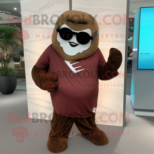 Brown Superhero mascot costume character dressed with a Maxi Dress and Pocket squares