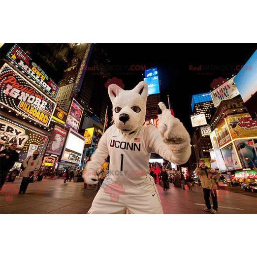 Mascotte del cane lupo bianco in abbigliamento sportivo -
