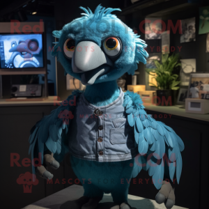 Cyan Vulture maskot kostume...