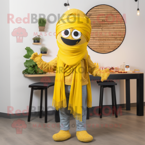 Yellow Falafel mascot costume character dressed with a Flare Jeans and Headbands