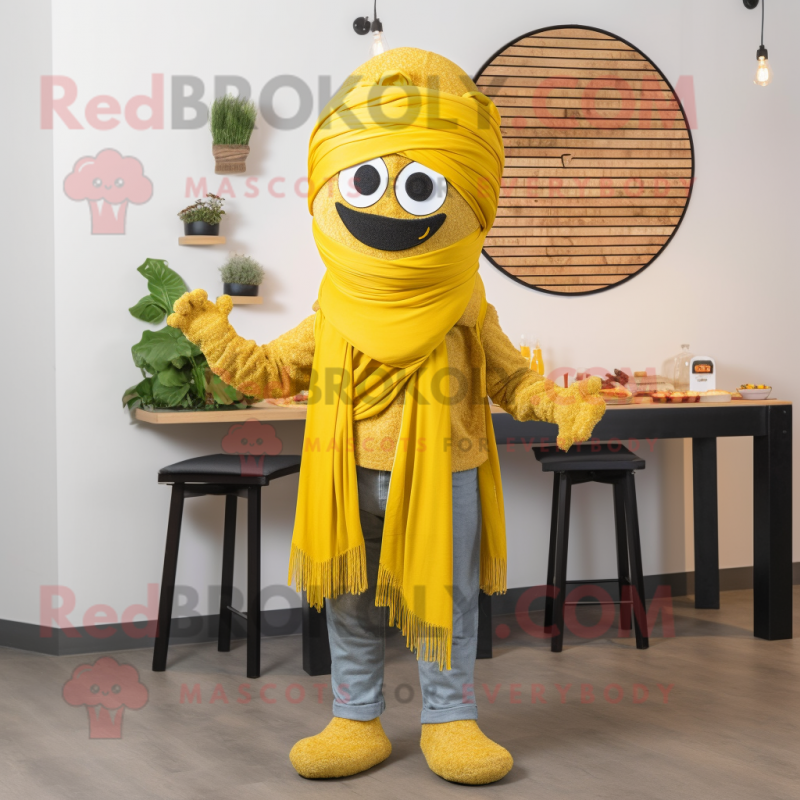 Yellow Falafel mascot costume character dressed with a Flare Jeans and Headbands Yellow Falafel mascot costume character dressed with a Flare Jeans and Headbands