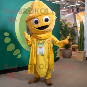 Yellow Falafel mascot costume character dressed with a Flare Jeans and Headbands
