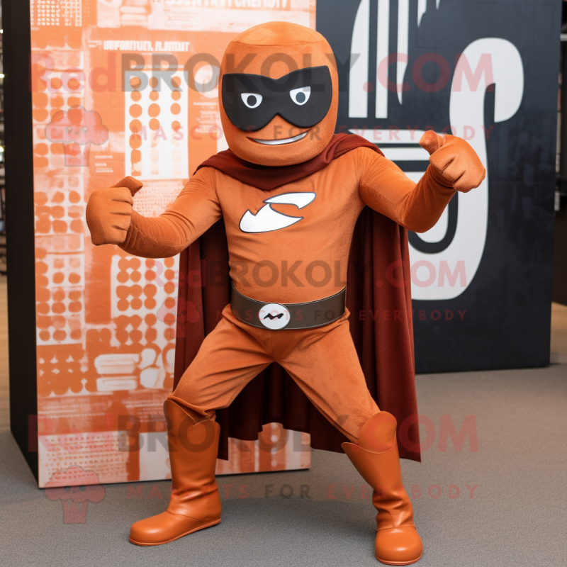 Rust Superhero mascot costume character dressed with a Wrap Skirt and Cufflinks