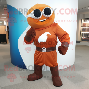 Rust Superhero mascot costume character dressed with a Wrap Skirt and Cufflinks