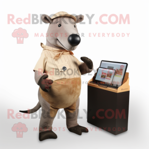 Tan Tapir mascot costume character dressed with a A-Line Skirt and Wallets