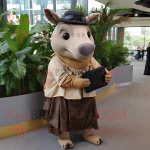 Tan Tapir mascot costume character dressed with a A-Line Skirt and Wallets